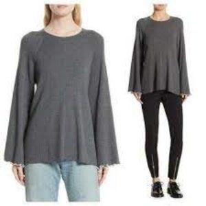 Elizabeth & James Gray Ribbed Knit Sweater Merino Wool Bell Sleeve Womens XS